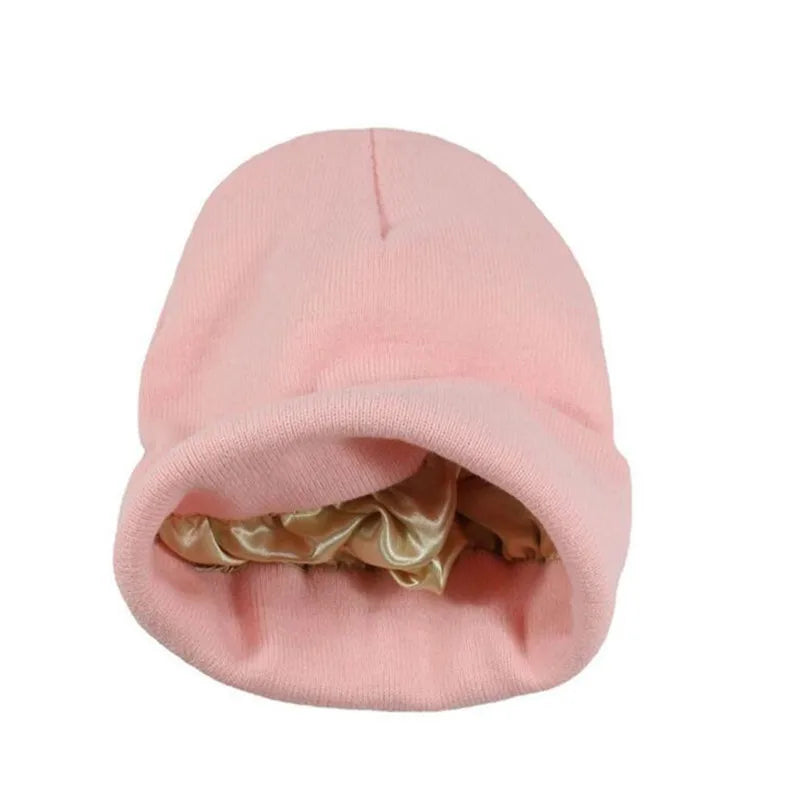Knitted Hat For Women Silk Satin Lined Beanies Chunky Caps Warm Winter Women Men Bonnet Skullies Caps Male Female Balaclava Hats