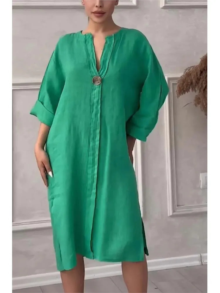 Y2k Long Sleeve Linen Maxi Dress Women Summer Summer Casual Solid Color Party Loose Long Dresses Elegant Vestidos
