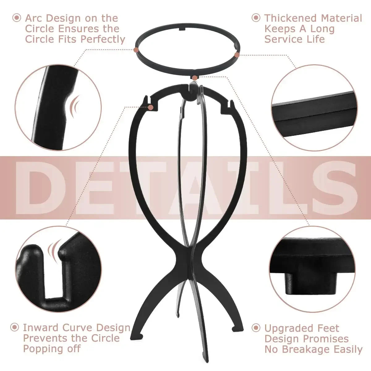 10pcs Wig Stand Durable Easy Assembly Wig Cap Holder Portable Plastic Hair Hat Displaying Stand Ideal for Home Salon Travel Use