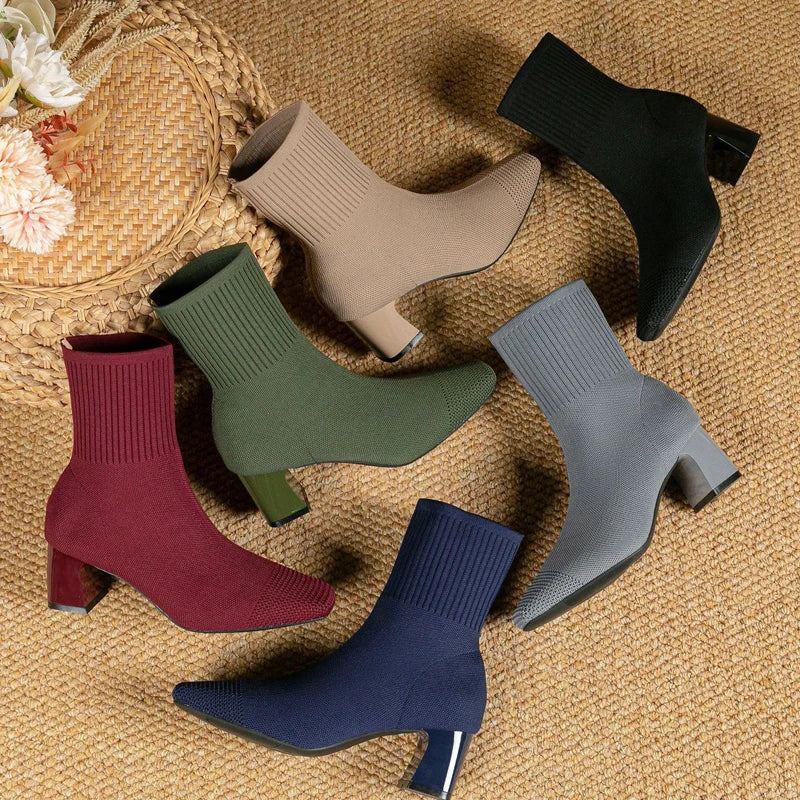Women's Boots New Fashion Pointed Soft Knitted Casual Comfortable Shoes (heel height 4.5cm, )