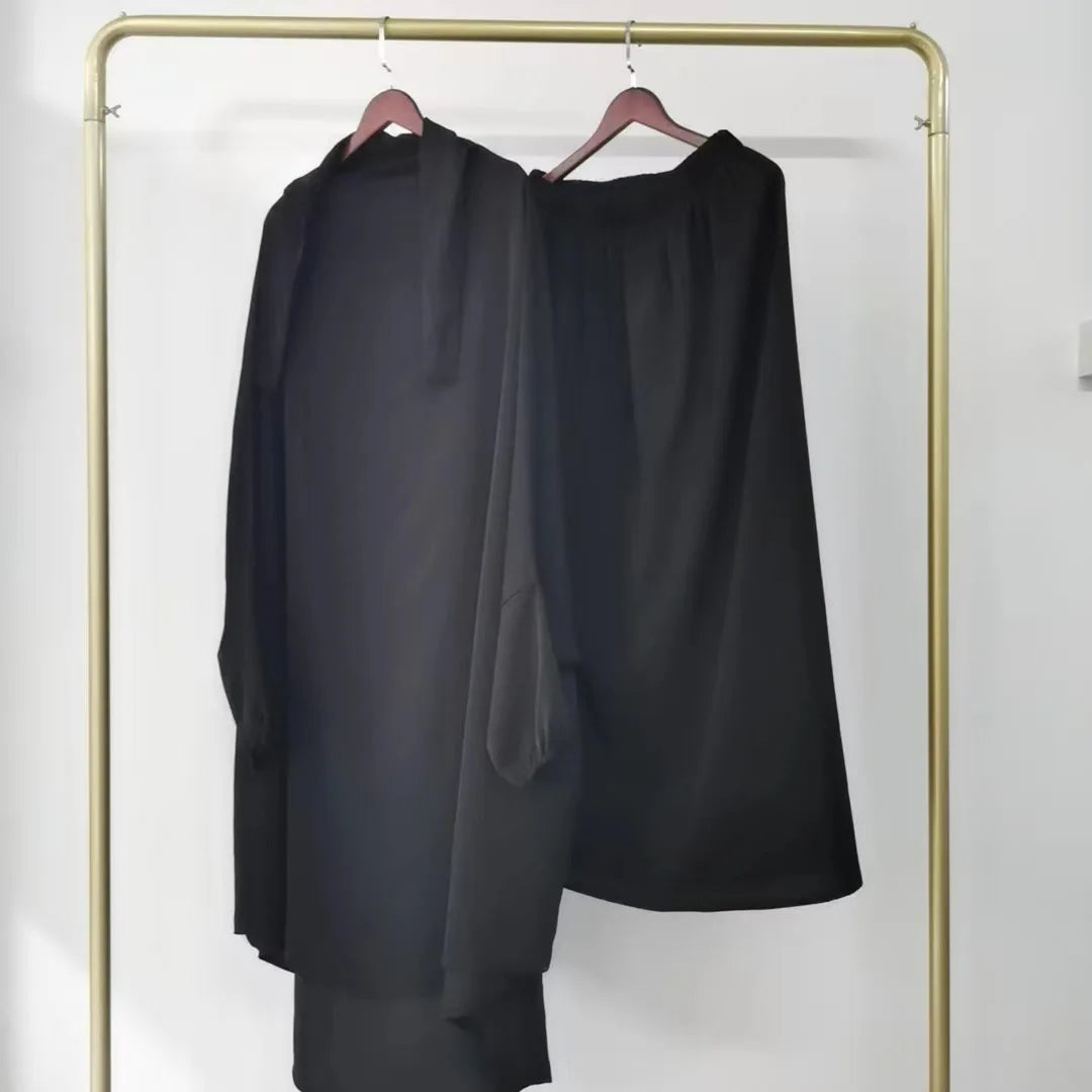 Skirt 2 Piece Sets Eid Muslim Women  Modest Outfits Tops Hooded Long Skirts Ensemble Ramadan Morocco Dubai Islam Suit
