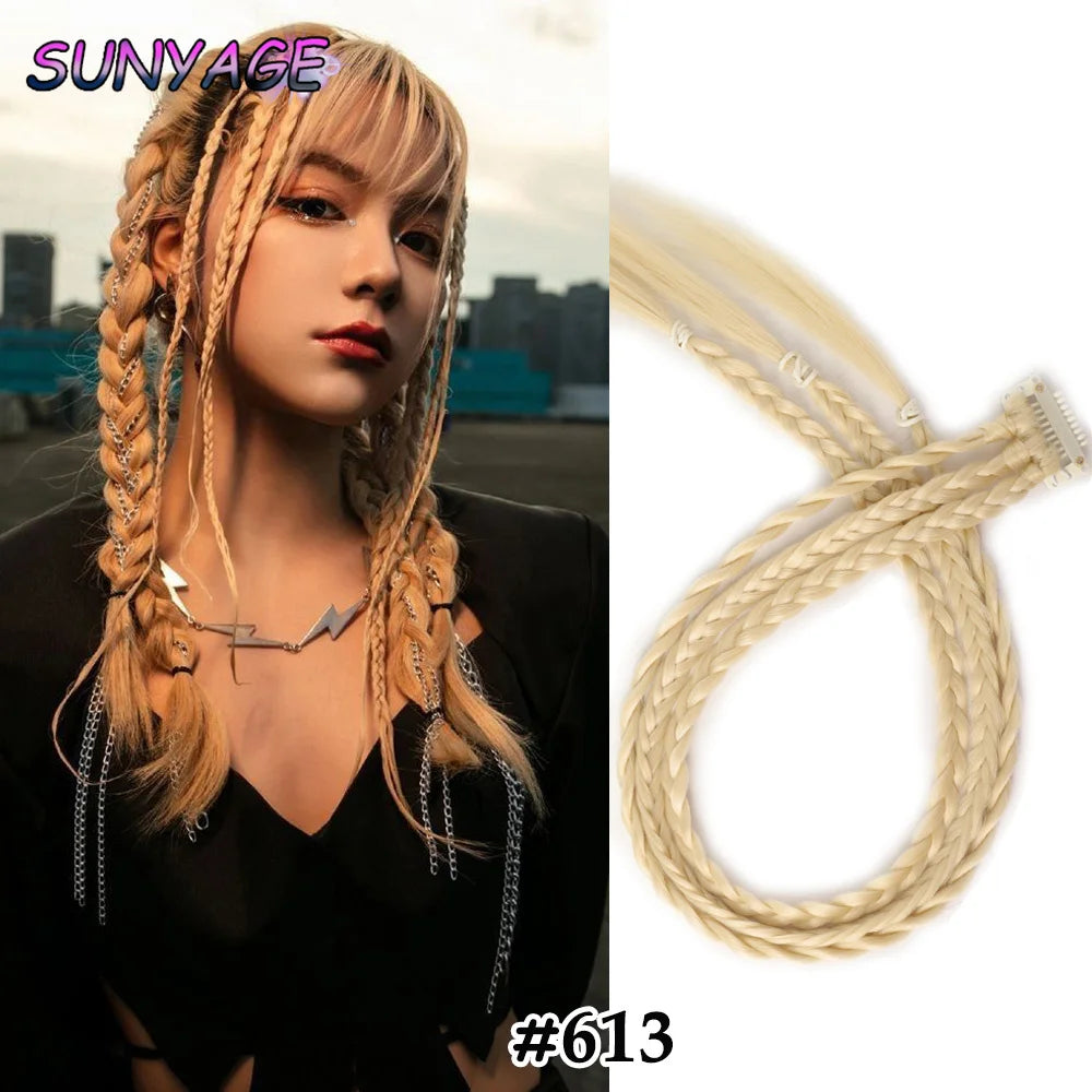 Synthetic Wig Braids With Clip Boxing Braid Dreadlocks Clip In Hair Extension Dirty Braids Boxer Braid Heat Resistat Hairpieces