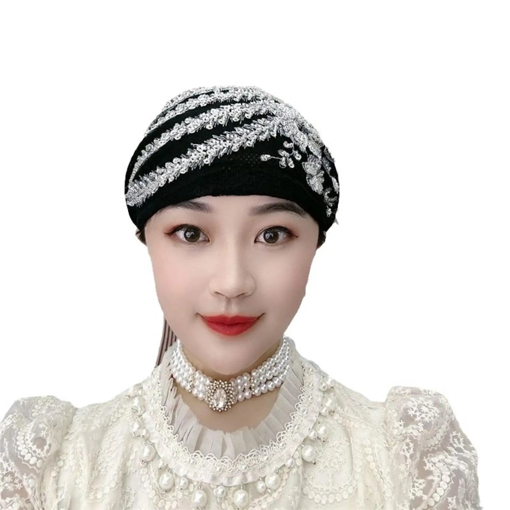 Luxury Embroidery Beading Pleated Turban Cap for Women African Female Wrap Head Bonnet Muslim Turban Hat Lady Head Wraps