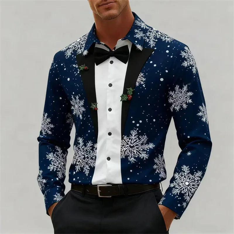 Camisa 3D de Navidad para Hombre – Festiva, Elegante y Lista para la Fiesta