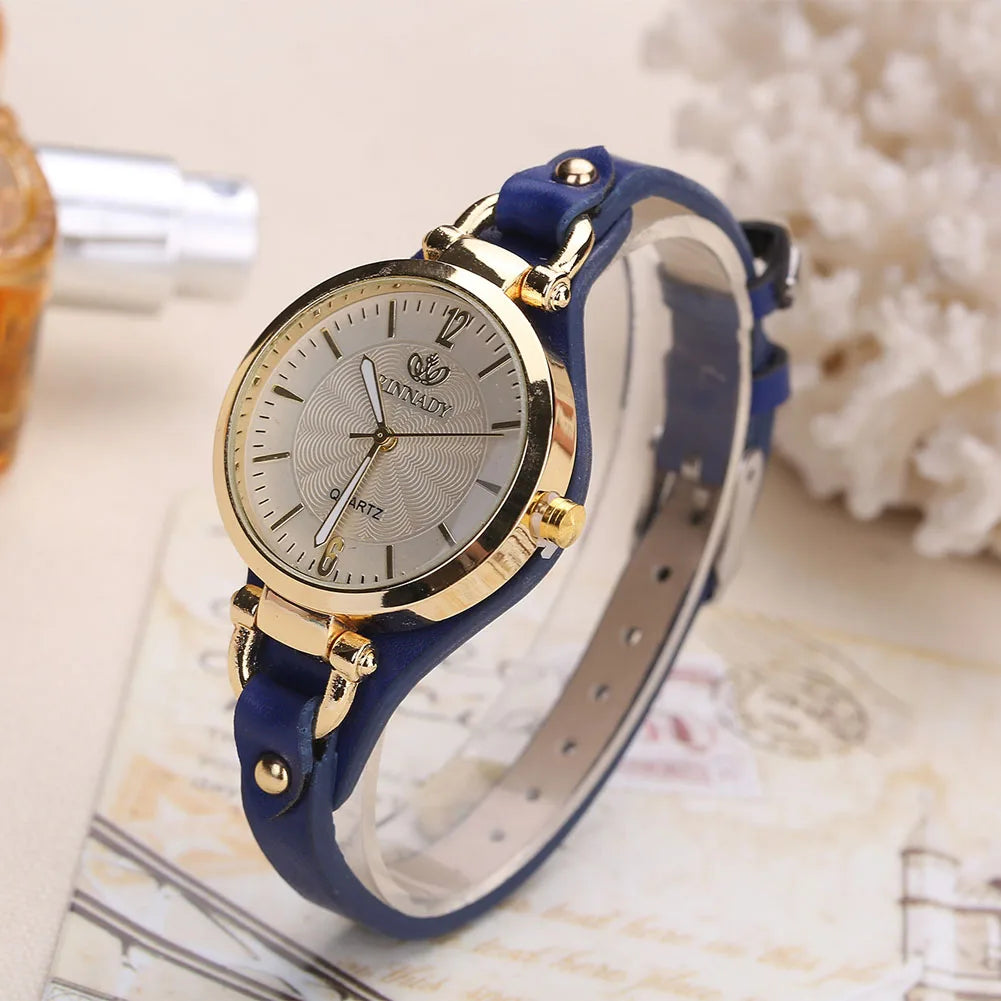 Fashion Women Casual Watches Round Dial Rivet PU Leather Strap Wristwatch Ladies Analog Quartz Watch Gifts Accessories