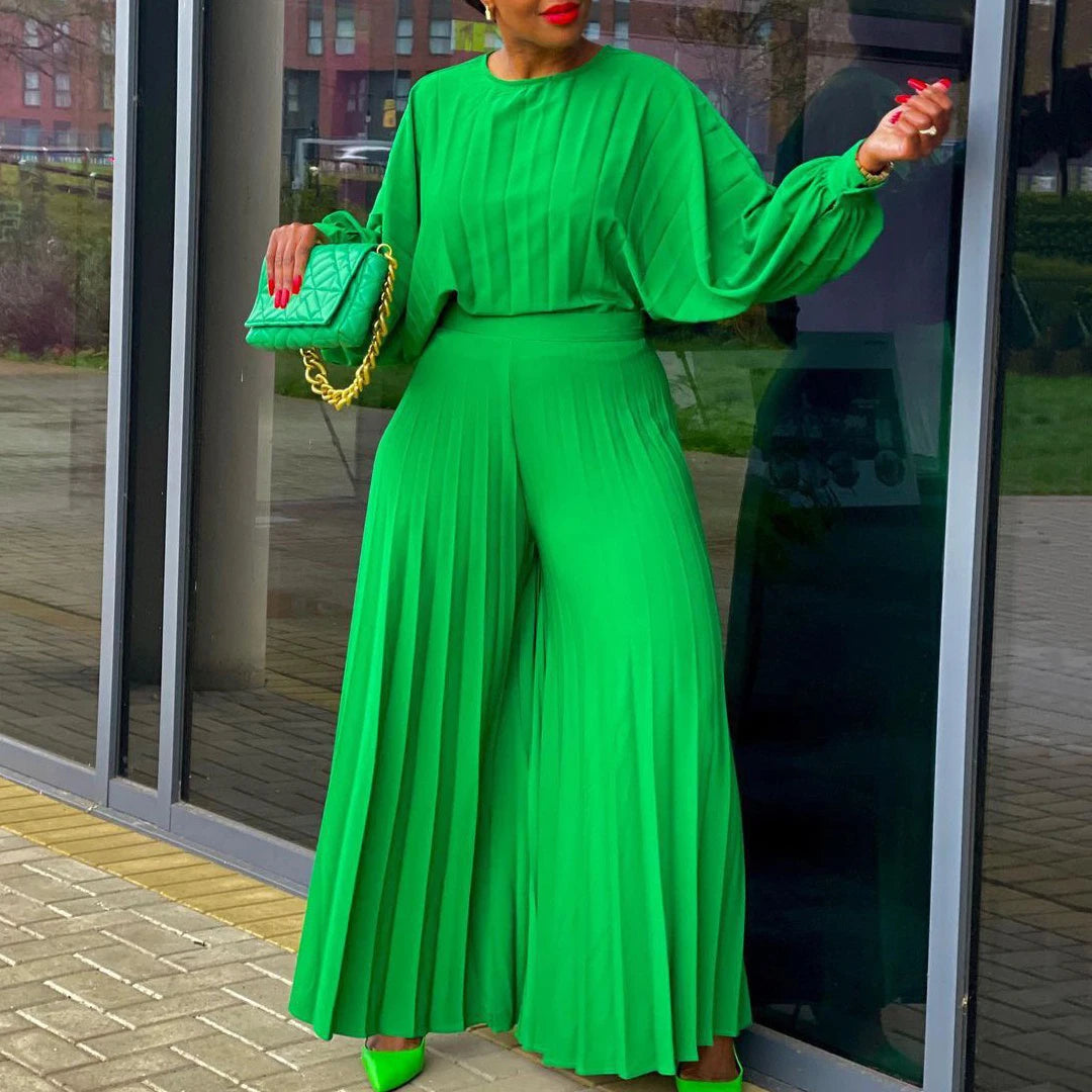 Women 2 Pieces Pants Sets Solid Blouse & Long Trousers Fashion Loose Ladies Daily Wear Outfits Matching Pants Sets Cloth Sets OL