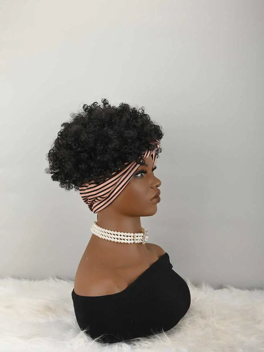 Headband Wig Curly Headband Wig With Bangs For Women Synthetic Afro Curly Hair Wig With Headband Attached Short Kinky Curly Afro High Puff With Bangs Stripes Short Red Curly Wigs with Bangs for Women, Natural Wavy Synthetic W