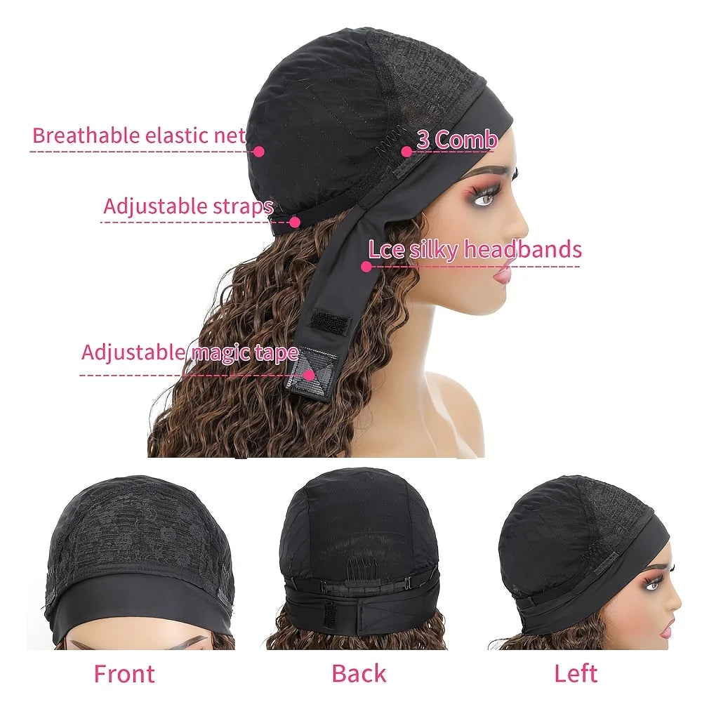 Peluca de diadema sintética de onda profunda, natural, suave, rizada, ondulada, sin pegamento, transpirable, ajustable, para mujer