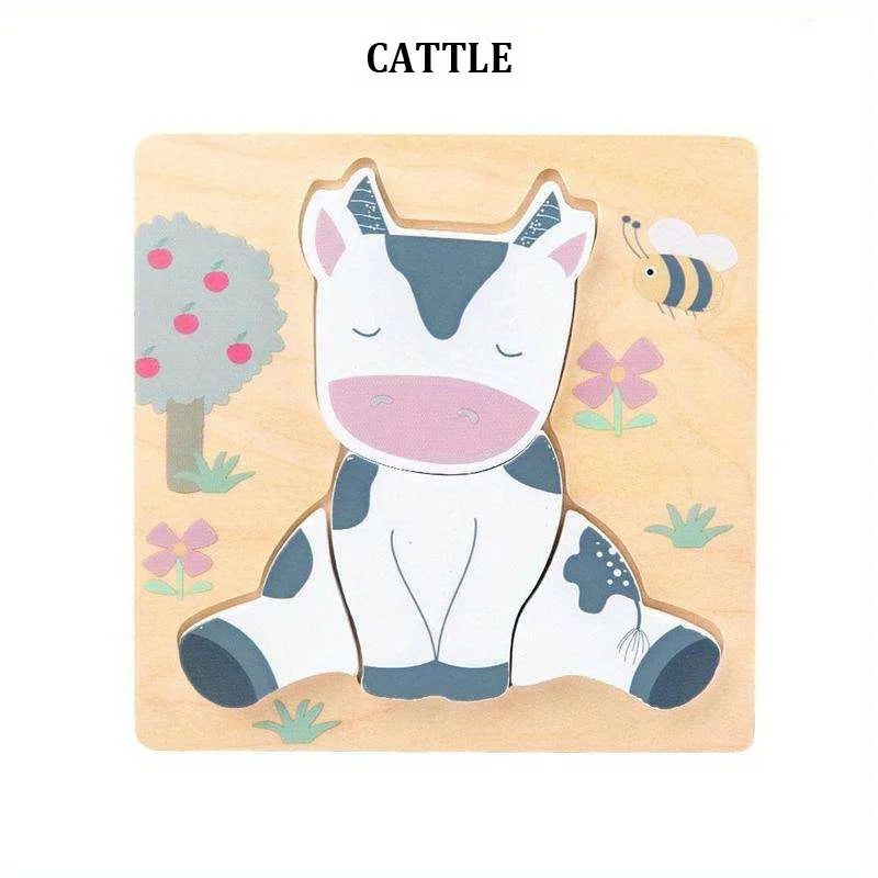 3D Wooden Cartoon Animals Cognitive Puzzles For Kids Children's Wooden Puzzles Toys Colors Shapes Baby Educational Toys Game