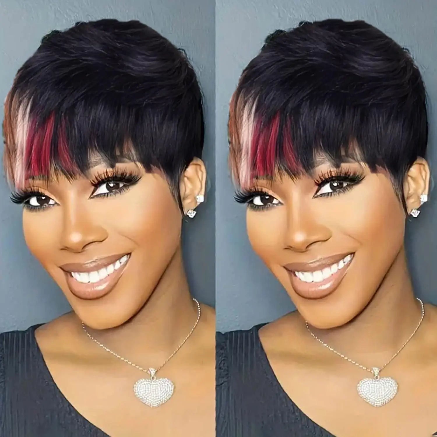 daily party use wig  short straight human hair wig machine made pixie wig black red color for women pixie cut wig