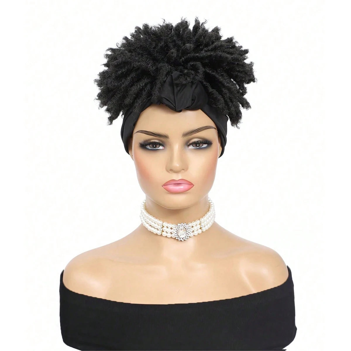 Kinky Headband Wig Black Curly Headband Wig With Bangs For Women Synthetic Afro Curly Hair Wig With Headband Attached Short