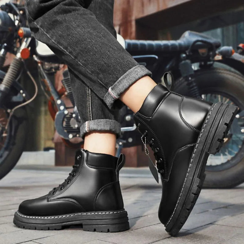 High Top Boots Men's Leather Shoes Fashion Motorcycle Ankle Boots for Men Winter Boots Man Shoes Lace-Up Botas Hombre