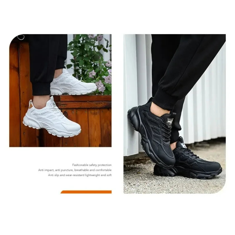 white work shoes lightweight comfortable safety shoes man women work shoes with a steel toe puncture proof safety work sneakers