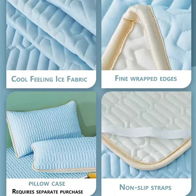 Cooling Bed Sheet Set with Pillowcases Ice Silk & Latex Quilted Breathable Cover Solid Summer Bedding Comfort & Heat Resistance