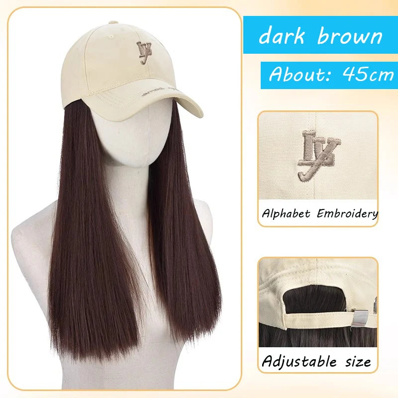 Synthetic Wig Hat Integrated Female New Highlight Fashion Hat Wig Fashion Baseball Cap Long Straight Hair Daily Wear