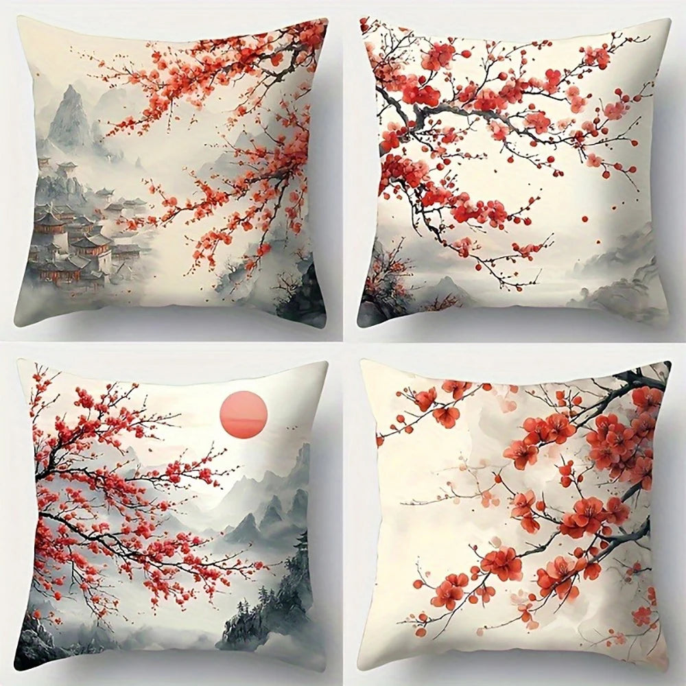 Blooming Plum Blossoms on Mountain SceneSuitable for sofa car bedroom decorative cushion cover pillow cover
