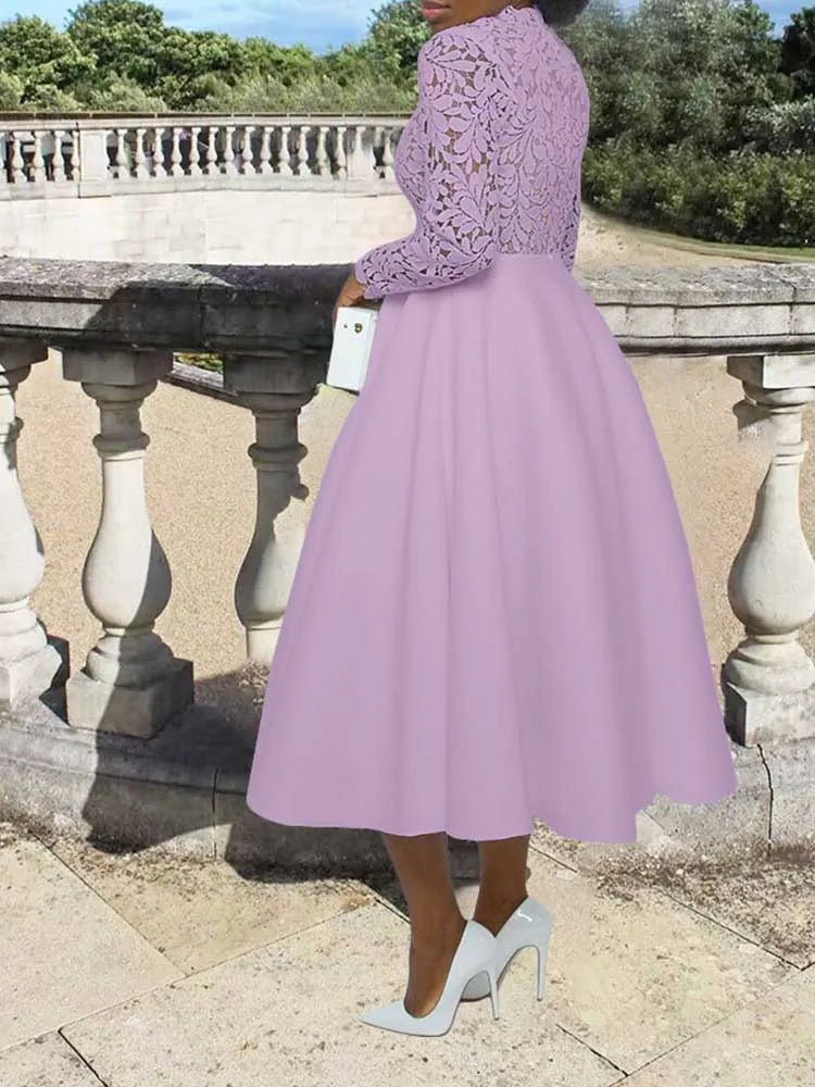 Vestidos elegantes de fiesta para mujer, moda de otoño, encaje, manga larga, vestido transparente, vestido de noche vintage para damas, venta al por mayor, Dropshipping