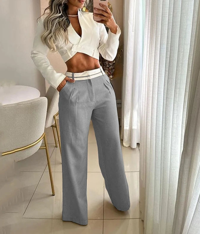 Womens Two Piece Sets Outfit Autumn Winter Spring New Fashion Casual Solid Color Loose Fitting Short Top and Pants Set