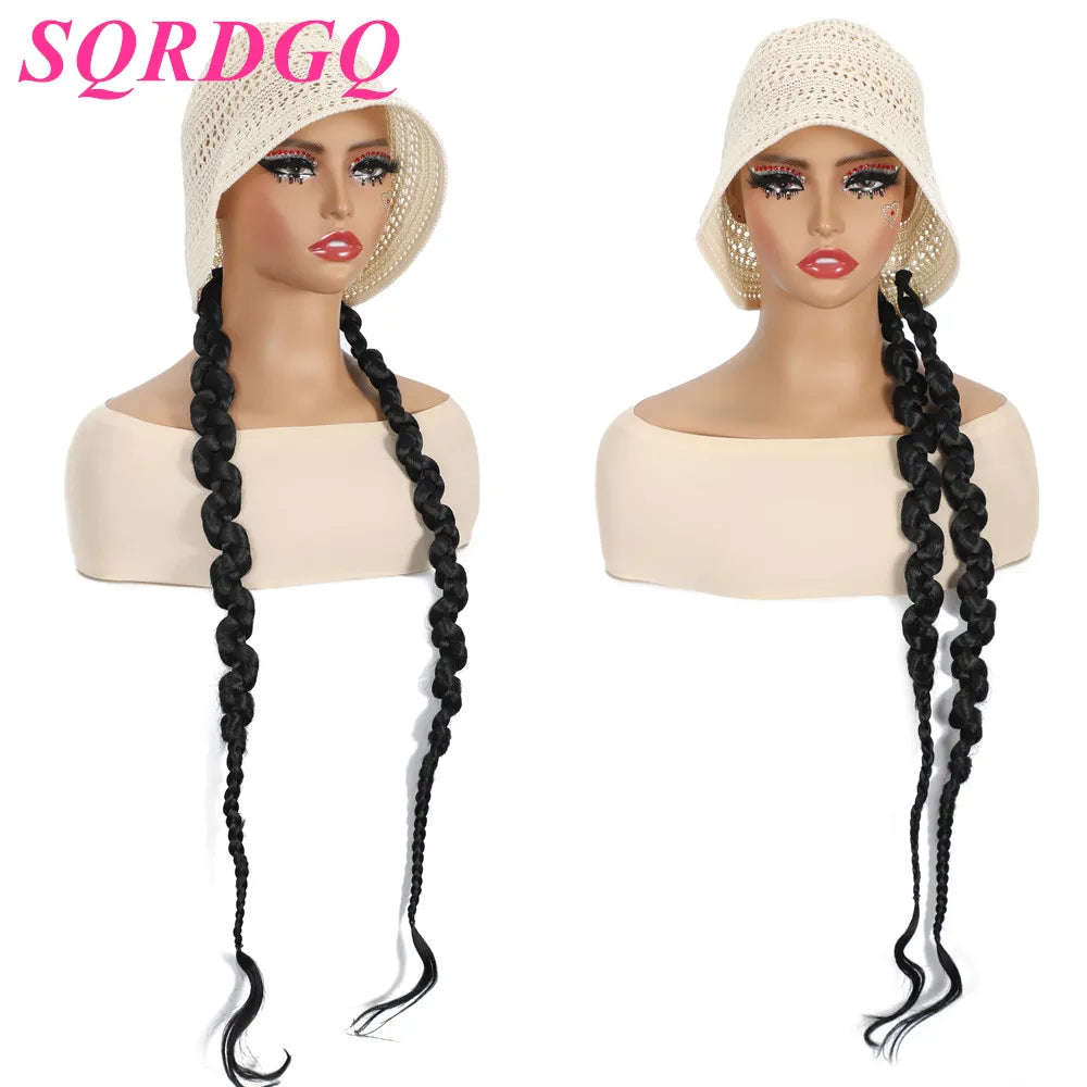SQRDGQ Hat Wigs Cap with Braiding Hair Extensions Synthetic Wigs for Women Box Braids Crochet Hair Woman Wigs on Clearance Sale