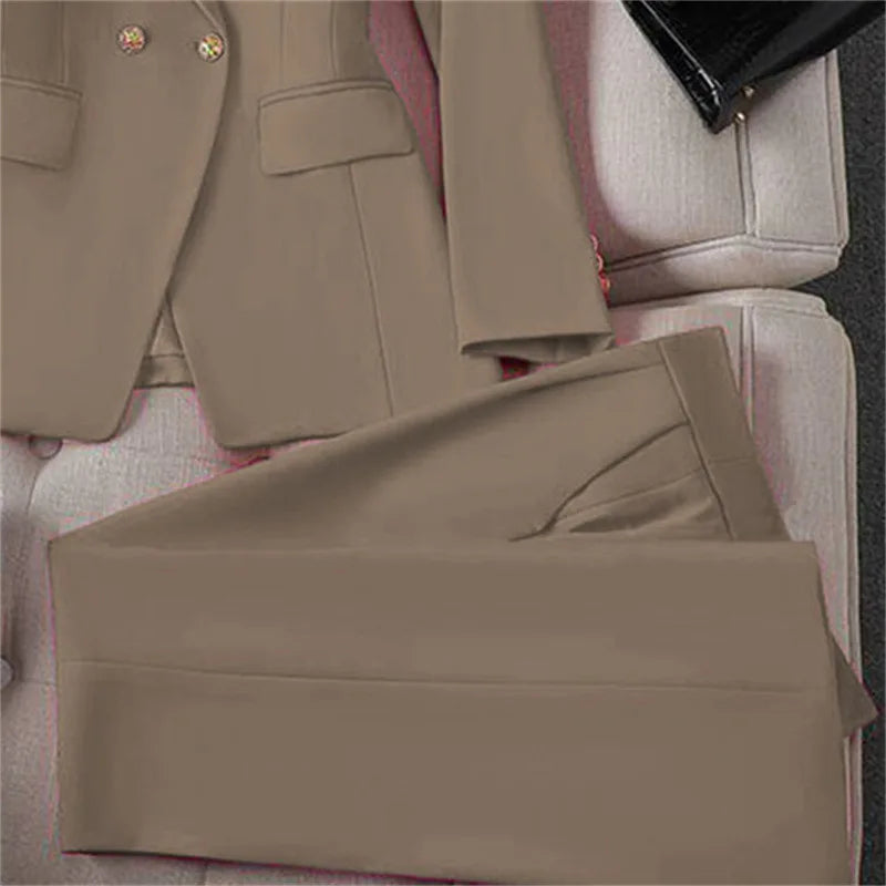 Casual Long Sleeve Blazer Pant Sets Suits For Woman Fashion 2 Pieces Set For Women Office Lady Coats Jackets