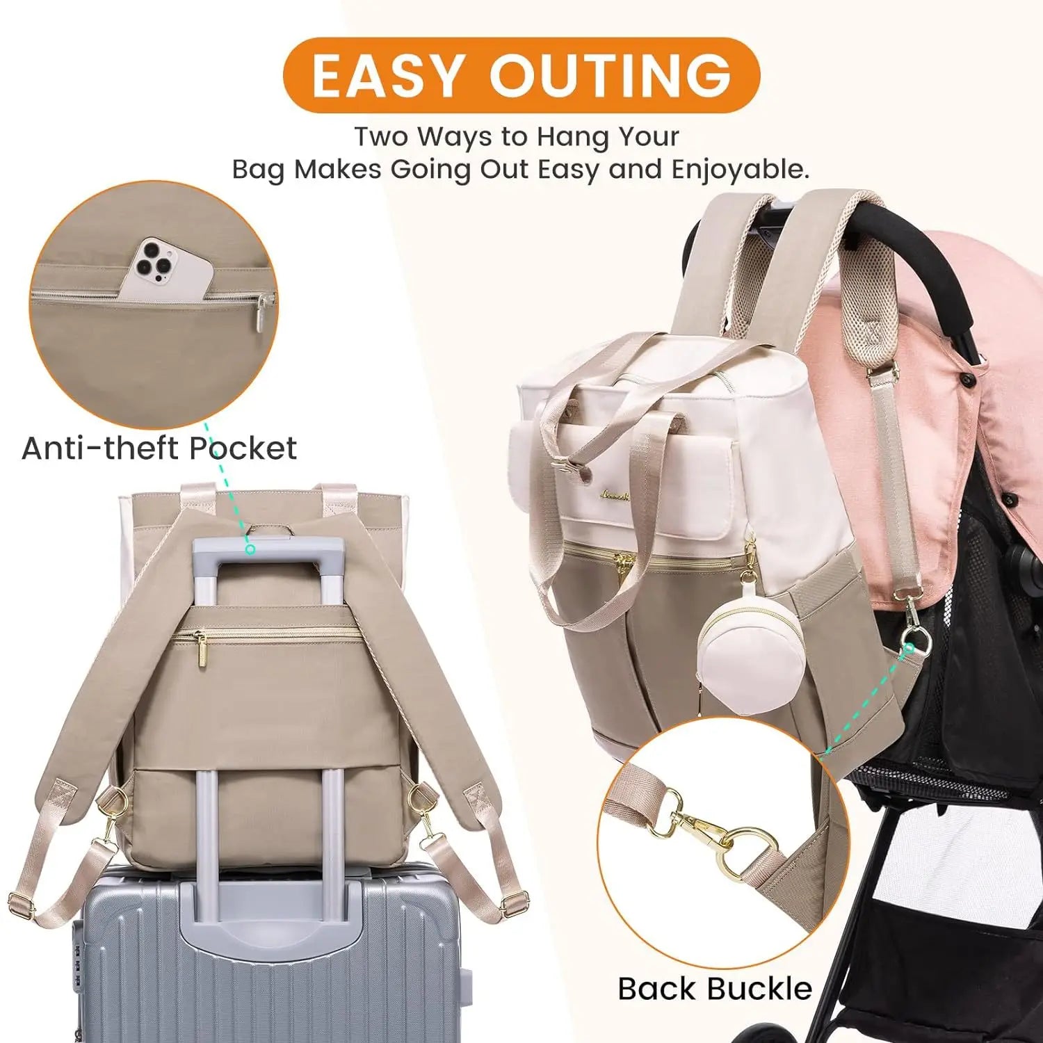 Laptop bag, travel and leisure mommy bag, diaper bag, men's and women's fashionable backpack