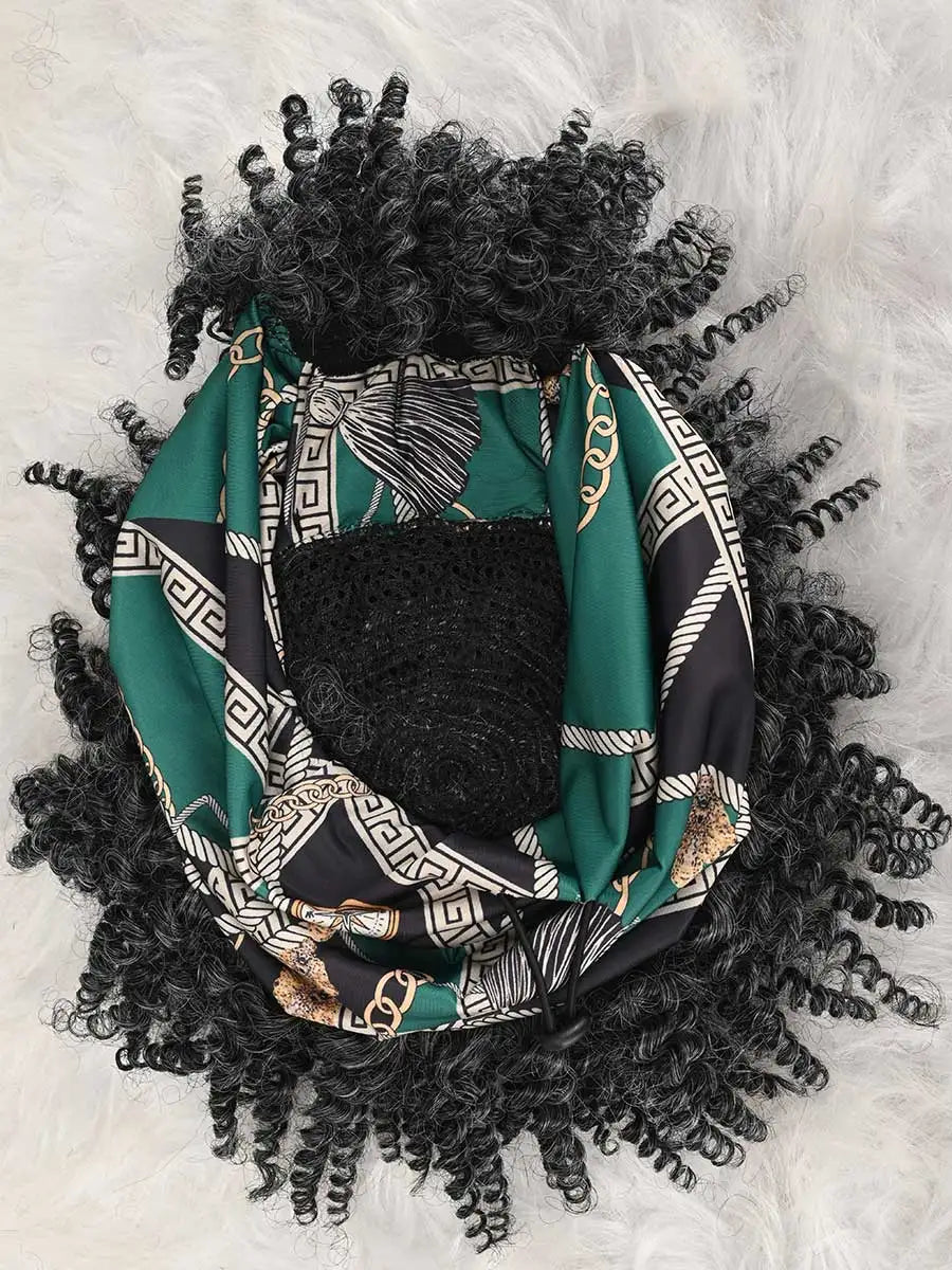 Pelucas de Diadema para Mujer, Peluca Afro Rizada con Pelo Corto Sintético, Pelucas con Diadema Incorporada, Pelucas con Pañuelo de Cabeza
