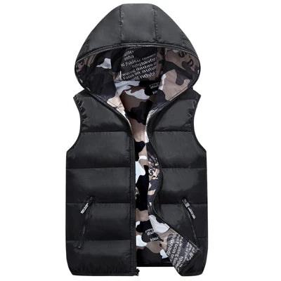 Men’s Winter Hooded Vest – Thick, Warm & Reversible Comfort