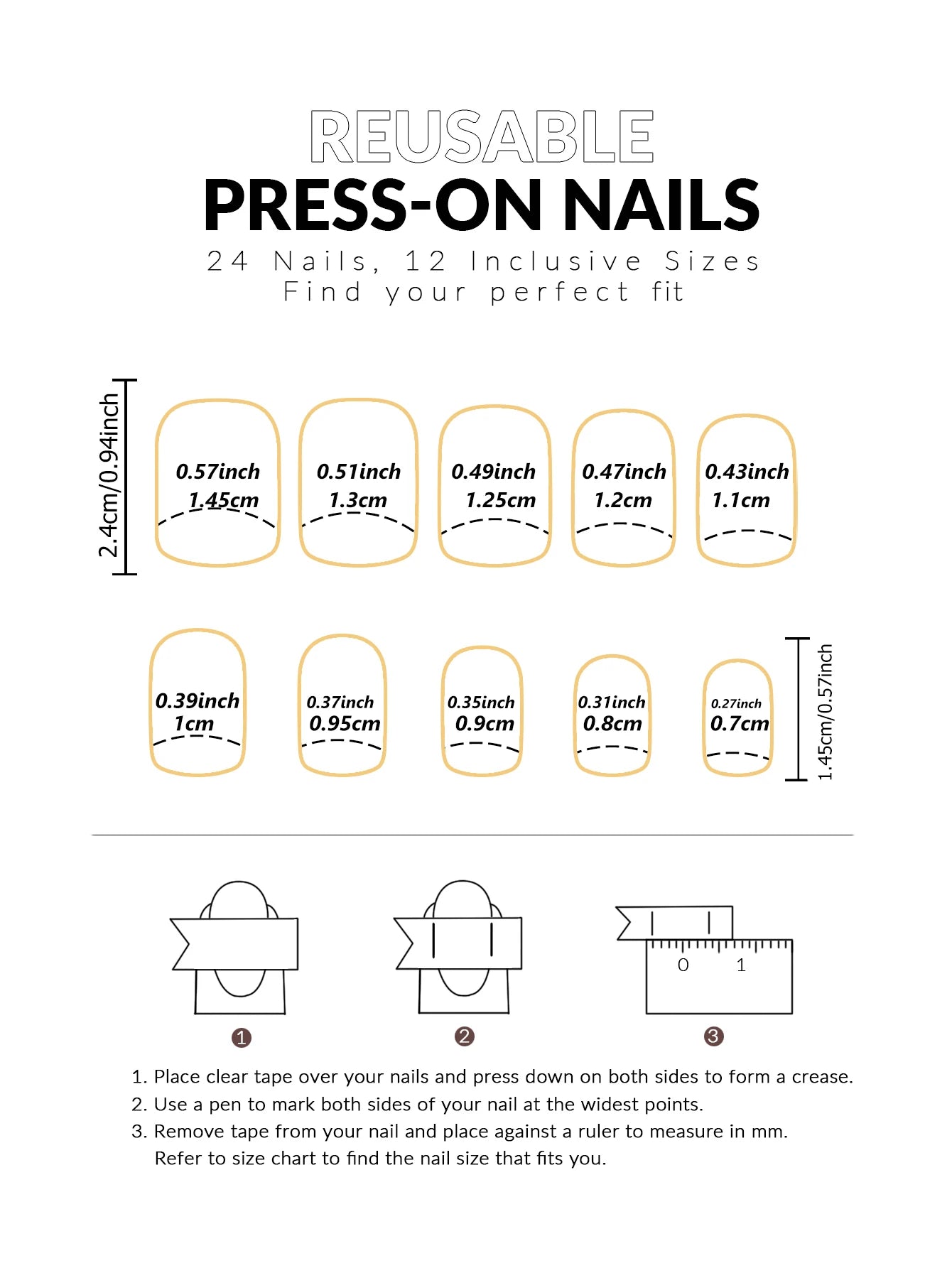 24 pcs short square French simple flower nails +1 nail glue +1 nail file