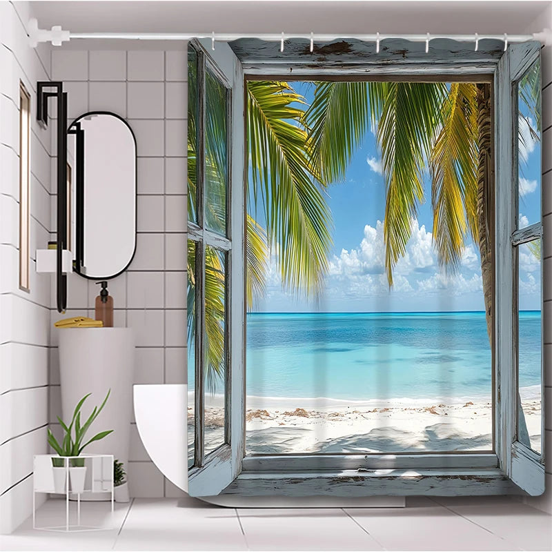 Strandlandskap Badeforheng Baderomsdusjforheng Vanntett Med 12 Kroker Hjemmedekor Gratis Frakt