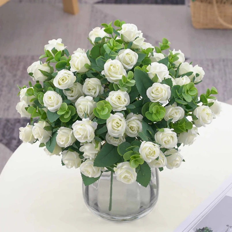 Artificial Flowers Vases Home Decor Outdoor Garden Festival Eucalyptus Leaves Fake Plants Wedding Party Silk Roses Bouquet Cheap