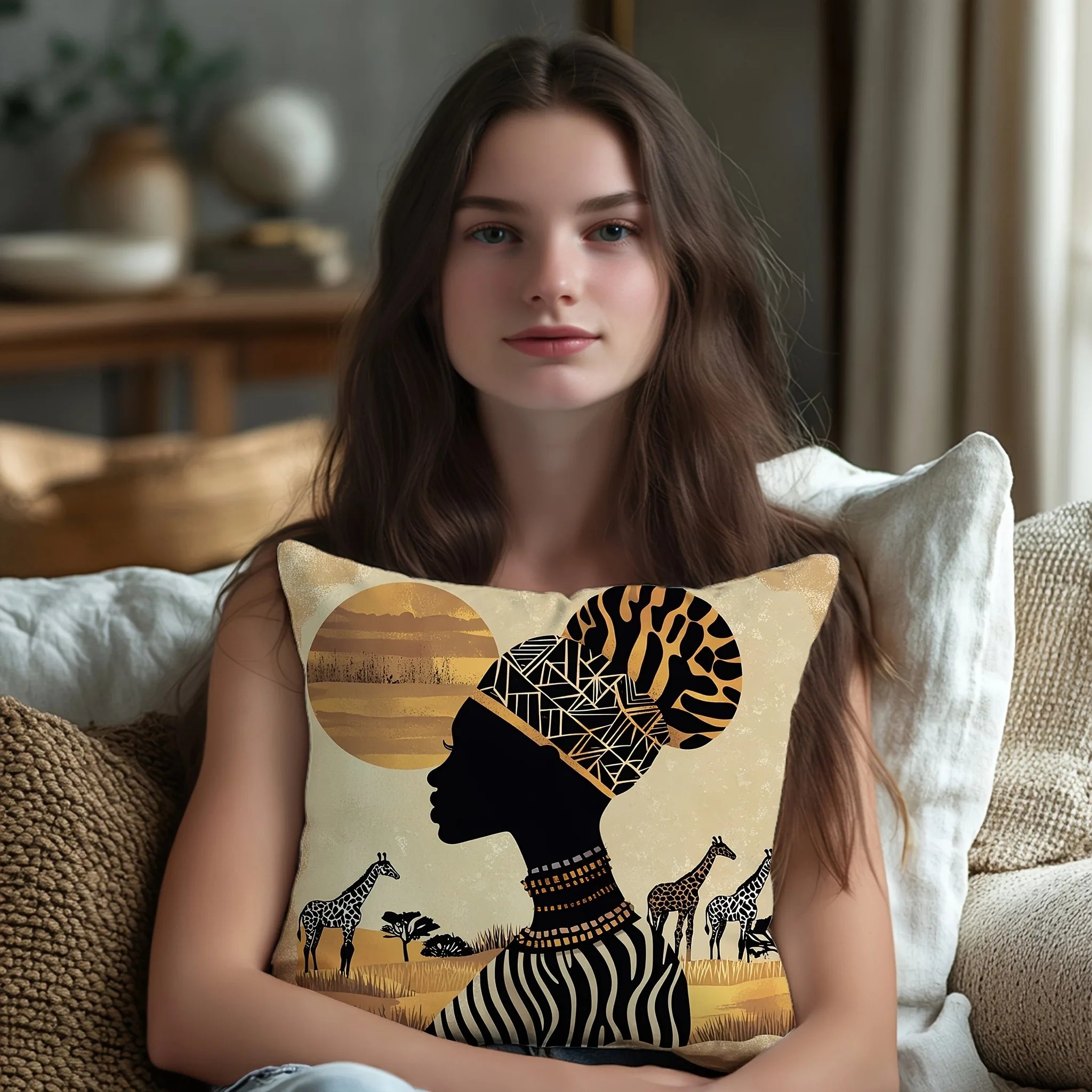 African - style Figure PillowcasesBedroom Living Room Sofa Home Decor Polyester Cushion Cover with Zipper