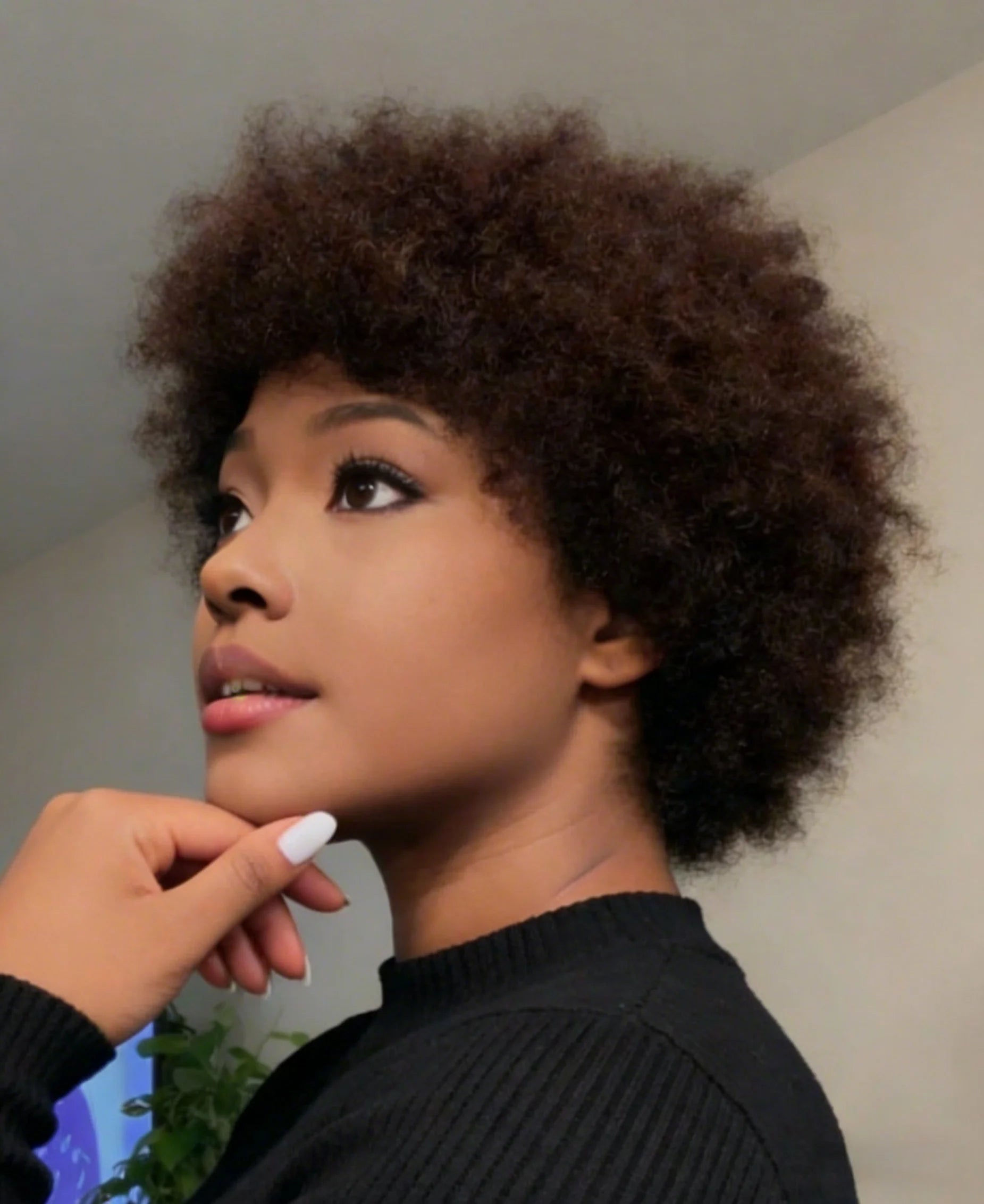 Short Pixie Cut Human Hair Wig 150% Density Afro Kinky Curly Full Machine Made Fluffy Natural Black Wigs For Women