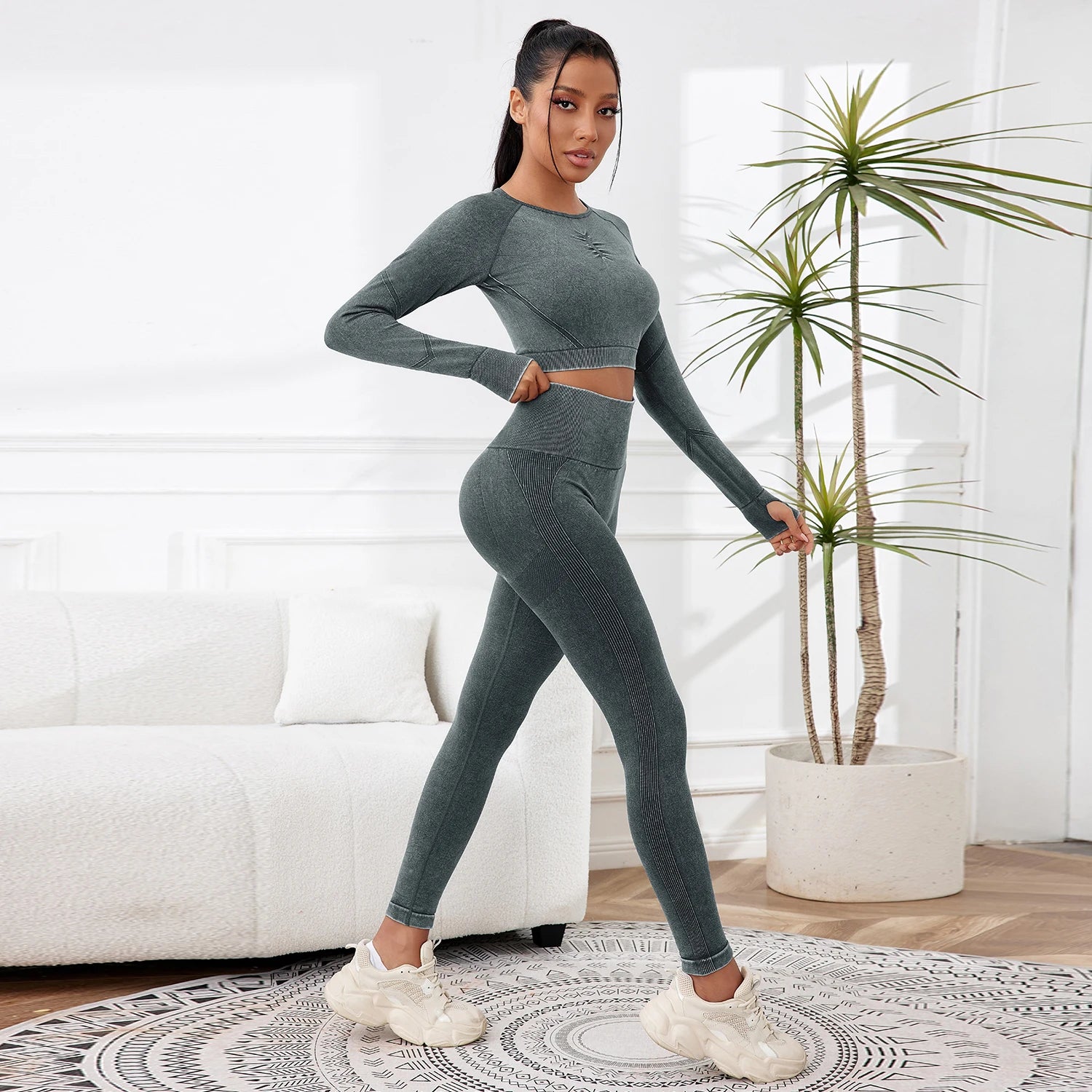 2PCS Sets Women Outfit High Waist Gym Sexy Sport Wash Pants Sets Running Outdoors Skinny
