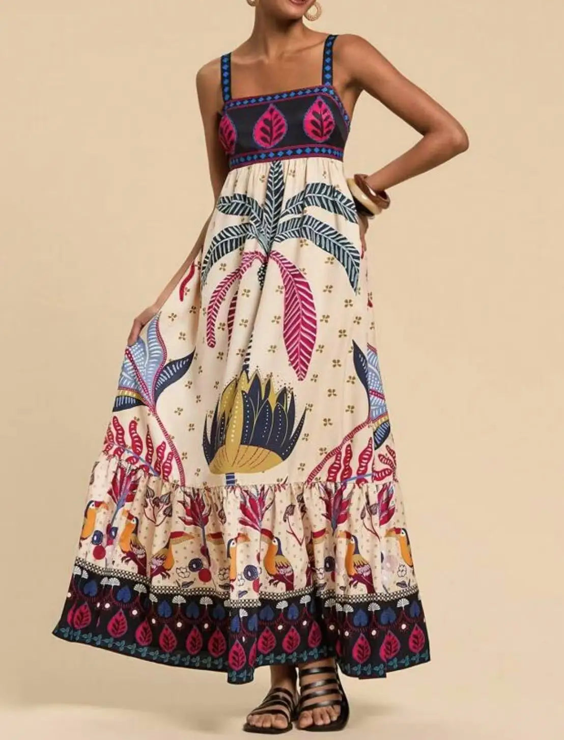 Women's New Arrival Leisure Fashion Print Dresses Summer Elegant Holiday Spaghetti Strap Dress Vacation Party Female Clothing