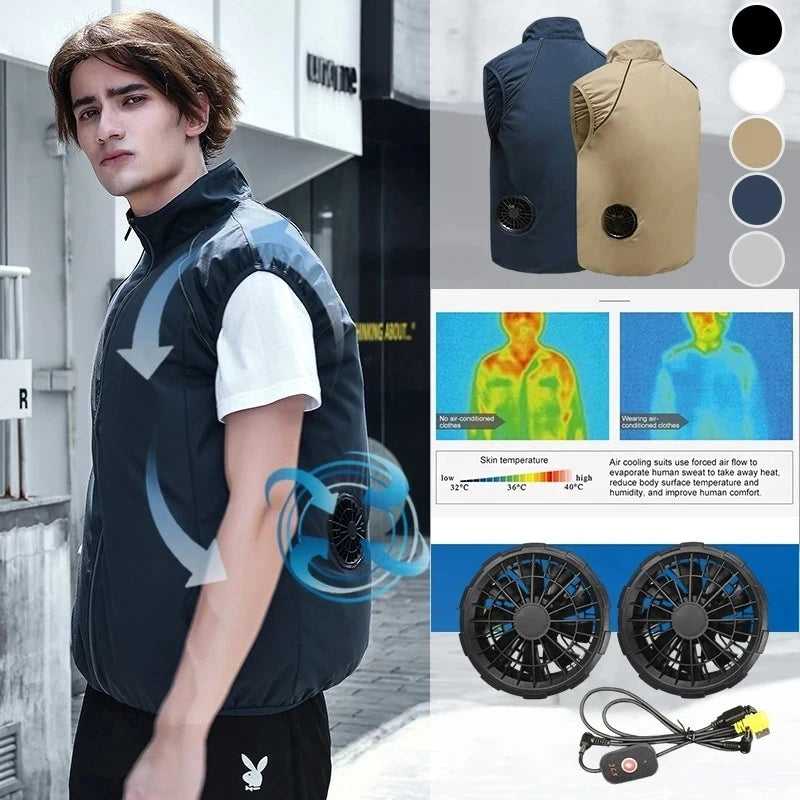 summer Men Cool Vest Wearable Cooling Fan Vest Air-conditioned Clothes Evaporative Cooling Construstion Vest for men