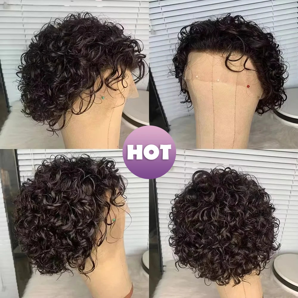 Peluca Pixie Cut de Cabello Humano Corto Rizado 13x1 13x4 Lace Front Pelucas de Cabello Humano Negro Natural Peluca Pixie Rizada Profunda para Mujeres Negras