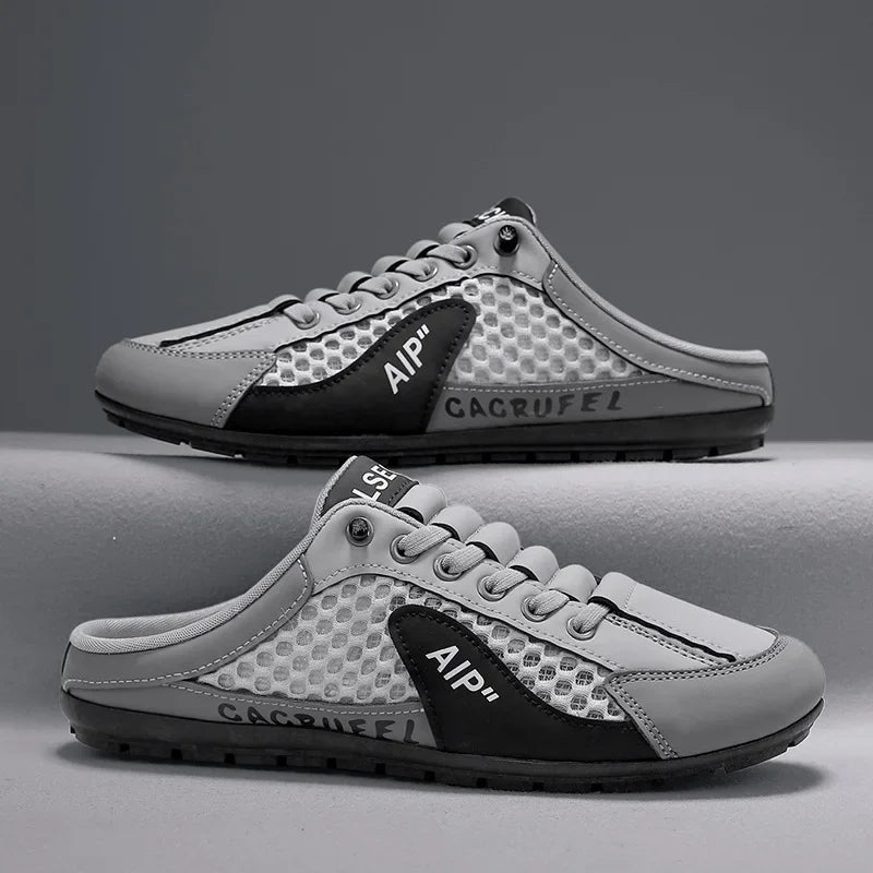 Men's Half Slippers Fashion Outdoor Casual Shoes for Men Walking Flats Soft Sole Support Slipper Mesh Breathable Slip-On Loafers