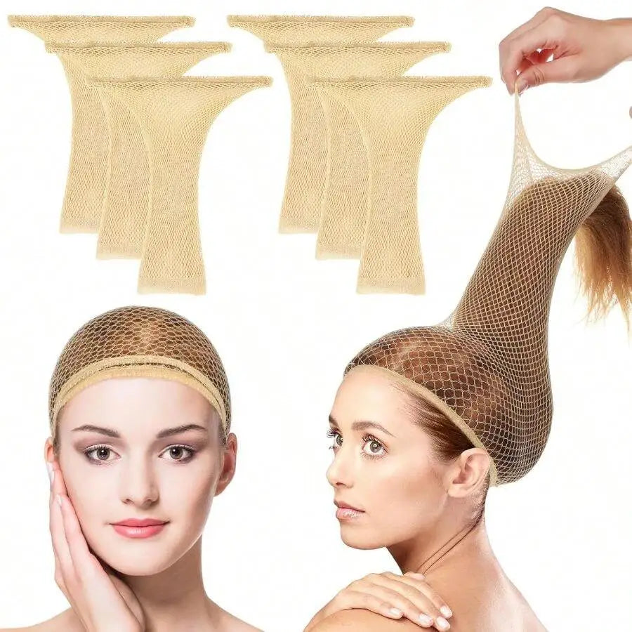 6pcs Wig Caps Women, Hair Net Wig, Non - Slip Stretchy Nylon Mesh Wigs Caps, Natural 50cm Circumference