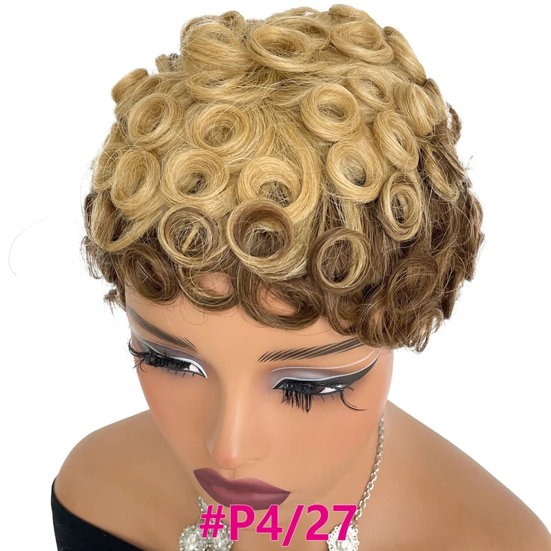 Short Pixie Cut Wigs Human Hair #27 Layered Curly Pixie Cut Wigs For Black Women Brazilian Full Machine Made Wig Pixie Curly On Sale