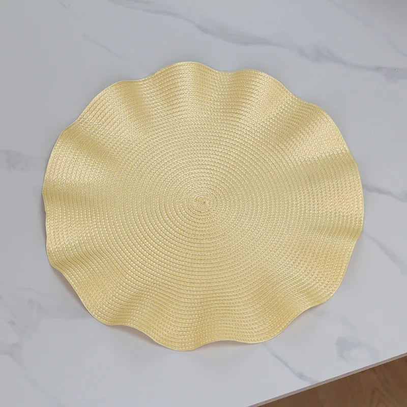 1 mantel individual redondo trenzado de 38 cm, lavable, resistente al calor y con bordes antiarrugas para decoración de mesa de cocina