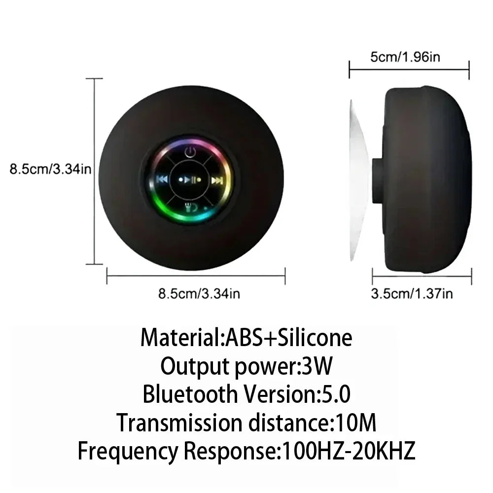 Minialtavoz Bluetooth Ducha Subwoofer Impermeable Manos Libres Altavoz con Ventosa Micrófono para Baño Piscina Playa Coche Teléfono