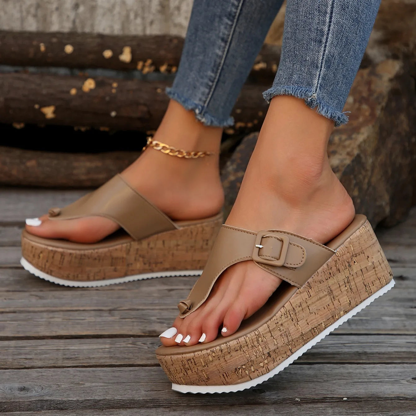 Women Slippers Female Clip Toe Flip Flops Wedges High Heels Women Sandals New Comfortable Platform Shoes Slides Women