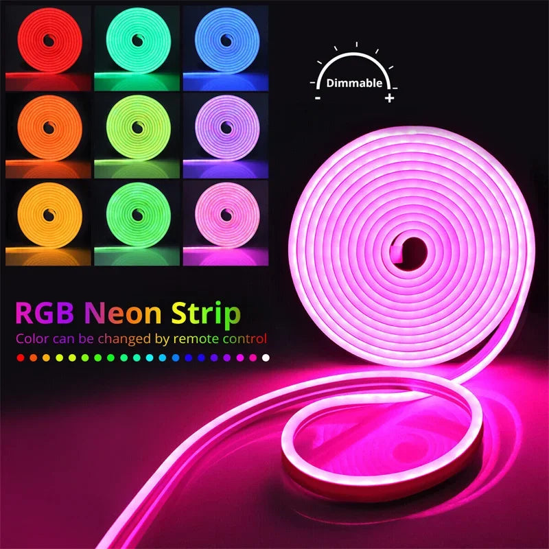 RGB Gaming Lights 16.4ft/5M Neon Rope Lights Soft Lighting for Gaming Desks LED Strip Lights Syncing Support Cutting for Home