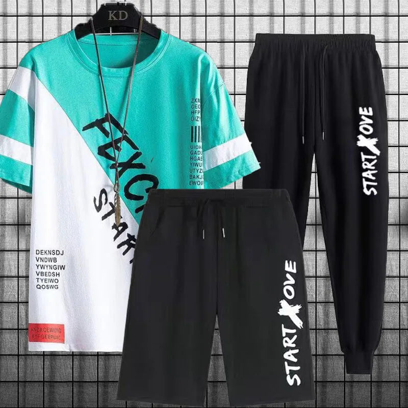 Youth quick-drying sports shorts three-piece set men's summer student suit men's casual thin trendy short sleeve t-shirt