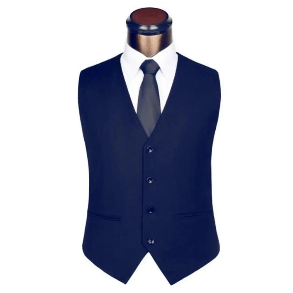 The New Dress Vests For Men Solid Color Single-breasted Slim-fit Mens Suit Vest Male Waistcoat Gilet Homme Casual Sleeveles