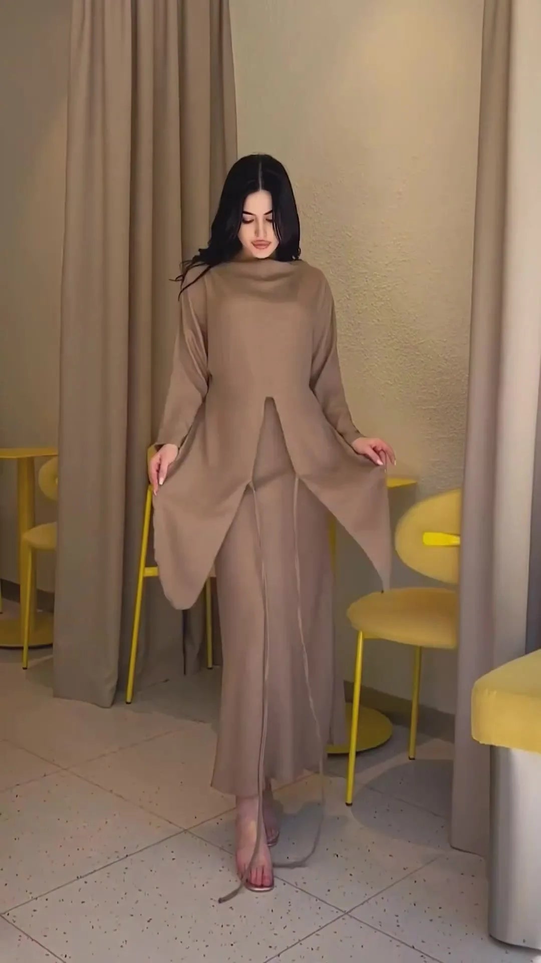 Elegant Loose Midi Skirt Sets Women Satin Cross Lace-Up Long Sleeve Top And Maxi Skirt Set Fall Clothes Chic Office Sets