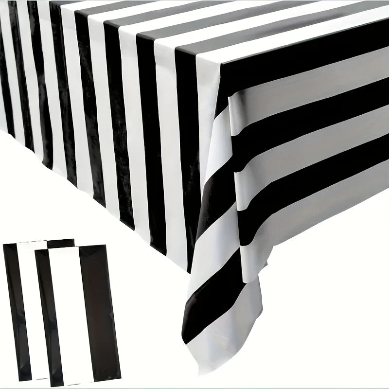 1pc, Black And White Striped Tablecloth,  Waterproof Rectangular Tablecloth For Holiday Party Picnic Decoration