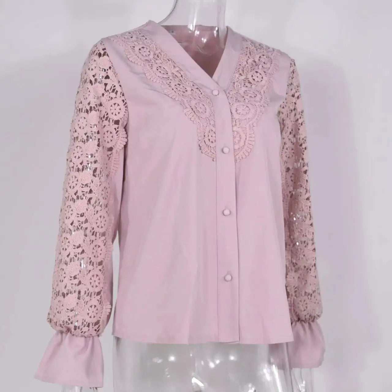 Spring and Summer Fashion New Women's Clothing Design Sense White Lace Long Sleeve Lace Hollowed Western Style Women's Shir