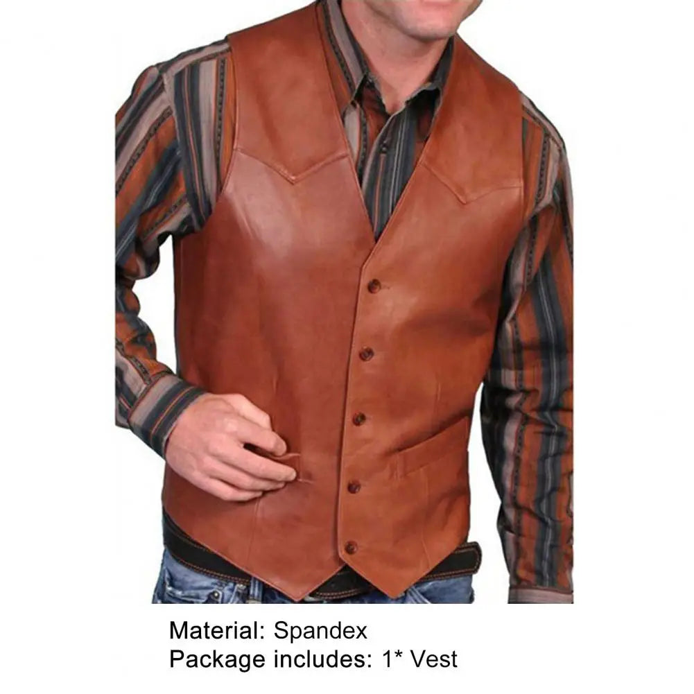 European business men's Vest fashion casual retro solid color V-neck button Western sleeveless men's Vest suit vest