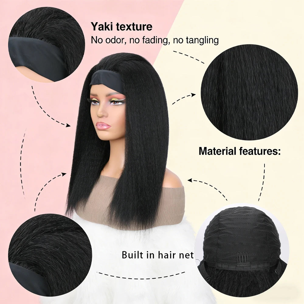 Long Kinky Straight Headband Wig